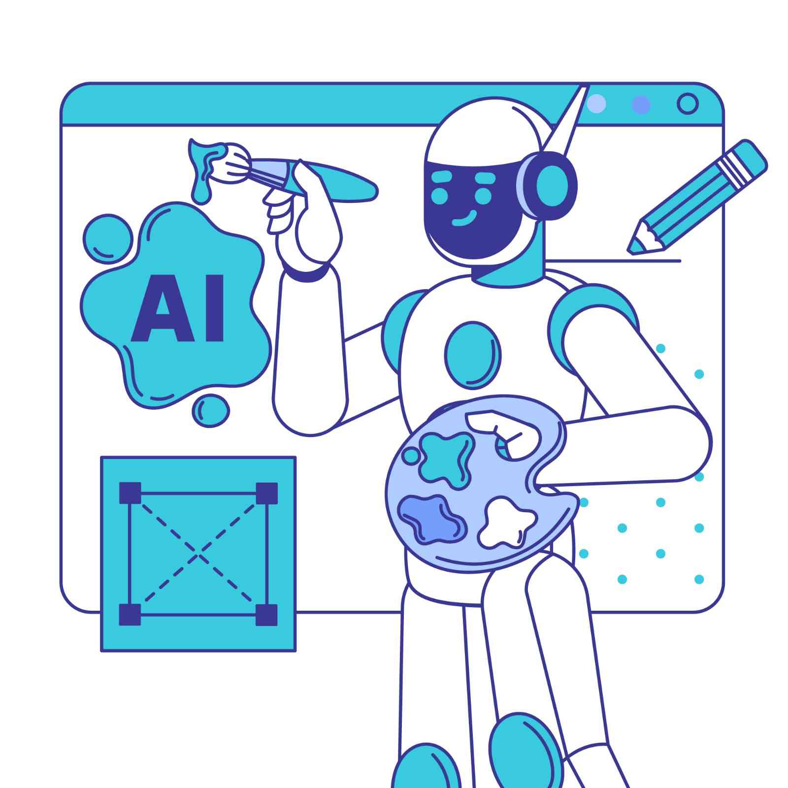 Hand drawn ai generating artworks illustration of AIO
